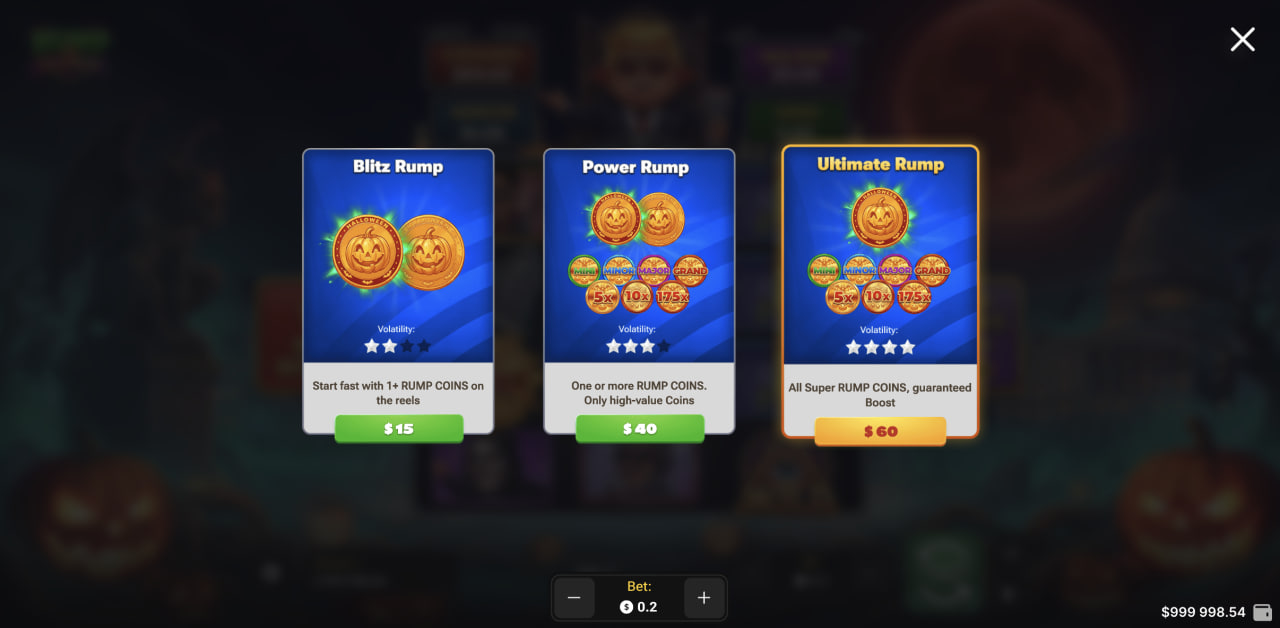 Rump And Halloween review of the three Buy Bonus options in the desktop casino app demo